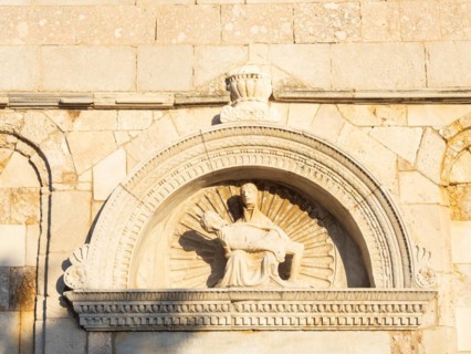 Stone sculpture, Mary holding the dead Jesus, detail on the former Cathedral of the Assumption of