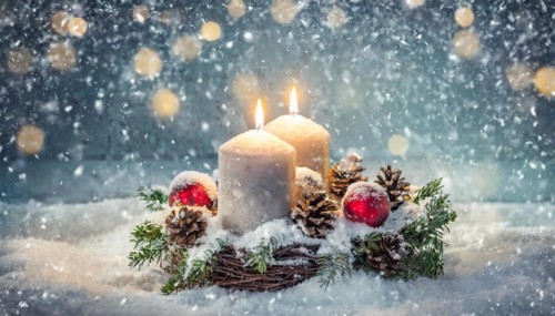 Ai generated, Advent wreath with burning candles, Christmas time, Christmas decoration, 2nd Advent,