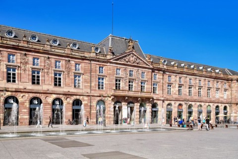 Strasbourg, France, September 5th 2023: Large shopping mall in historical building at square called