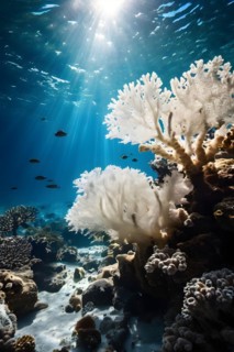 Bleached coral reef devoid of marine life underwater desolation, AI generated