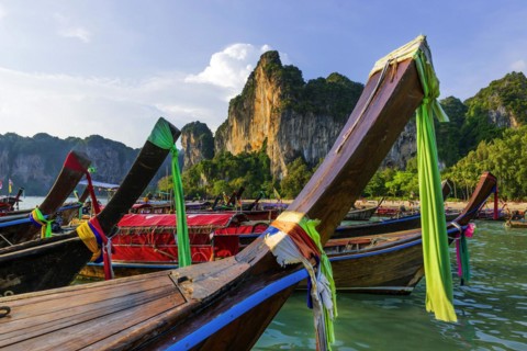 Longtail boat for transporting tourists, water taxi, taxi boat, ferry, ferry boat, fishing boat,