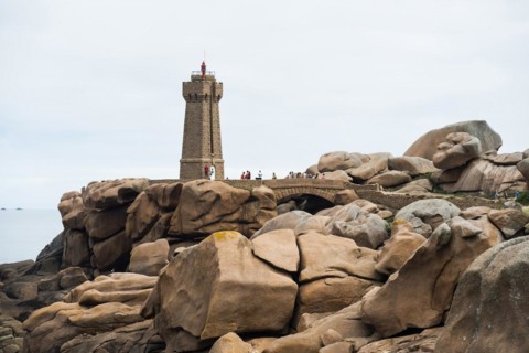 Lighthouse and granite rock, Phare de Ploumanac'h, Phare de Mean Ruz, Cote de Granit Rose,
