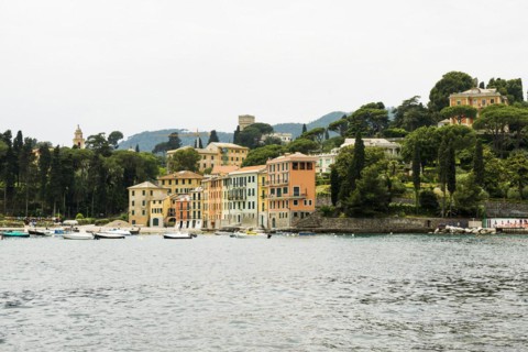 Village with colourful houses by the sea, San Michele di Pagana, Rapallo, Italian Riviera, Liguria,