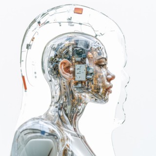 Medical a human head with brain and computer chip, symbol image KI in the human brain, ai