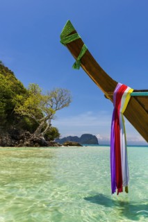 Bamboo, island, boat, wooden boat, longtail boat, bay, bay, sea, ocean, Andaman Sea, tropics,