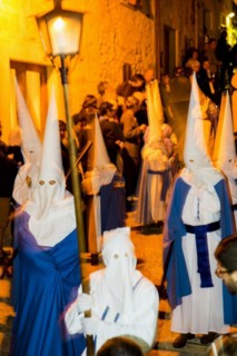 Penitents, Nazarenos, Semana Santa, Procession, Good Friday, Pollenca, Majorca, Balearic Islands,