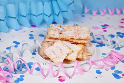Fried Italian dessert snack for carnival season called 'Galani', ' Chiacchiere' or 'Crostoli'