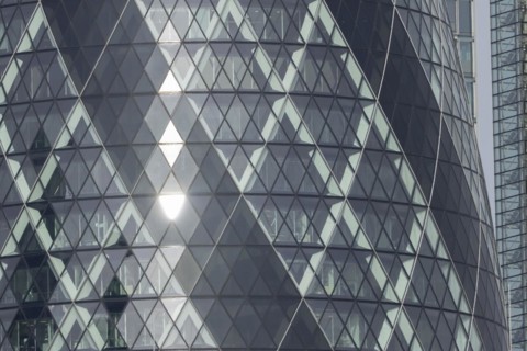 The Gherkin skyscraper building close up of window details, City of London, England, United