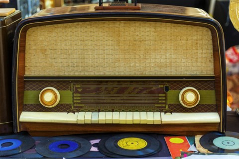 Old radio at a flea market, technology, old, historical, history, history of technology, old,