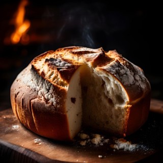 Rustic loaf of bread with crust burst, AI generated
