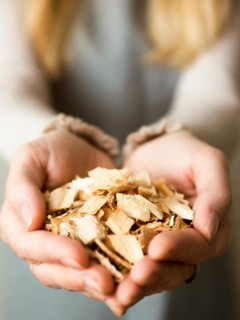Holding woodchips in your hands, woodchips, renewable fuel, climate change, AI generated, AI