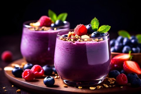 Acai bowl smoothie brimming with energy granola sprinkle almond slices berry, AI generated