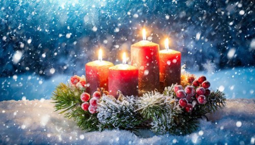 Ai generated, Advent wreath with burning candles, Christmas season, Christmas decoration, 4th