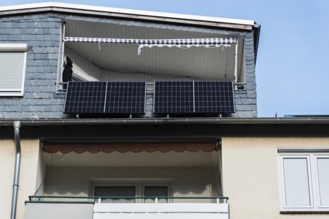 Balcony power station on a house in Monheim am Rhein, Germany, Europe