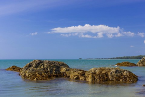 Rocky beach landscape at Silent beach in Khao lak, beach, stone beach, panorama, beach panorama,