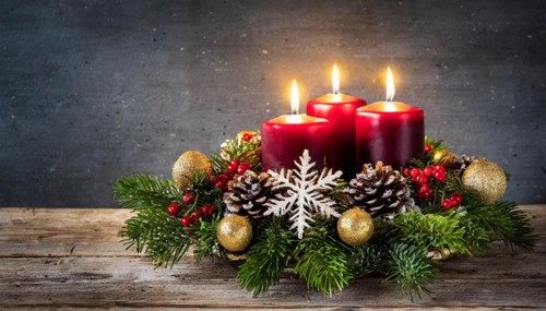 Ai generated, Advent wreath with burning candles, Christmas time, Christmas decoration, 3rd Advent,