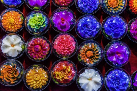 Handmade soap in exotic shapes and colours, market, evening market, night market, craft, sale,