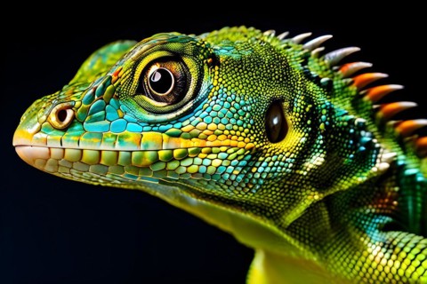European green lizard portrait with its vibrant colors in hues of green and blue, AI generated