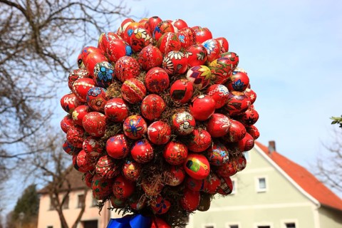 Detail of an Easter fountain in Franconian Switzerland, Bamberg district, Upper Franconia, Germany,