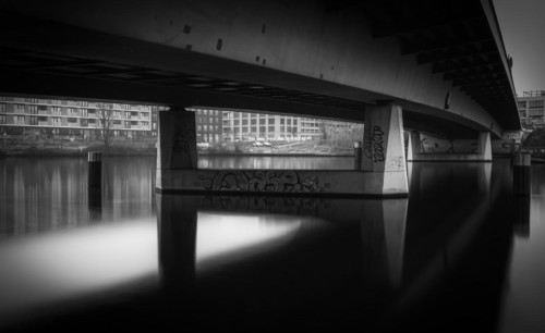 Long exposure, Nordhafenbruecke from below, Nordhafen, Berlin, Germany, Europe