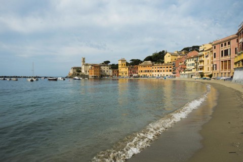 Village with beach and colourful houses by the sea, Baia del Silenzio, Sestri Levante, Province of