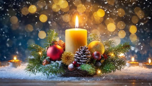 Ai generated, Advent wreath with burning candles, Christmas time, Christmas decoration, 1st Advent,
