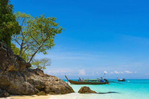 Bamboo Island, boat, wooden boat, longtail boat, bay, sea bay, sea, ocean, Andaman Sea, tropics,