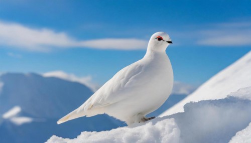KI generated, A rock ptarmigan foraging in winter, white plumage, (Lagos muta), pheasants