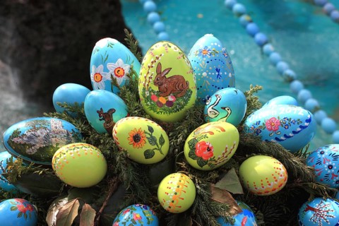 Detail of an Easter fountain in Franconian Switzerland, Bamberg district, Upper Franconia, Germany,