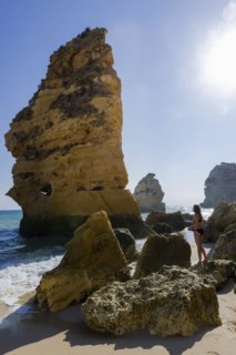 Young woman on summer holiday, emotion, rock, distance, view, sun, summer, summer holiday, holiday