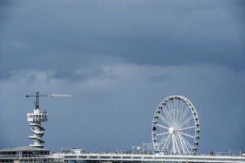The pier with bungie tower and Ferris wheel, leisure, pleasure, beach, North Sea, promenade, jetty,