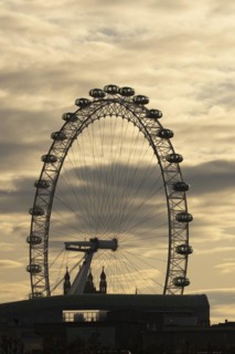 London Eye or Millennium Wheel tourist observation wheel at sunset, City of London, England, United