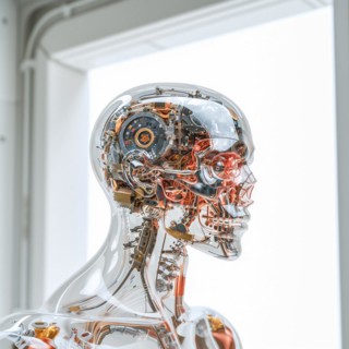 Medical a human head with brain and computer chip, symbol image KI in the human brain, ai