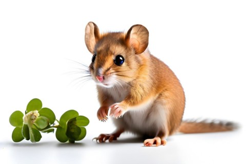 Garden dormouse with large eyes radiating curiosity and wonder isolated on white background, AI