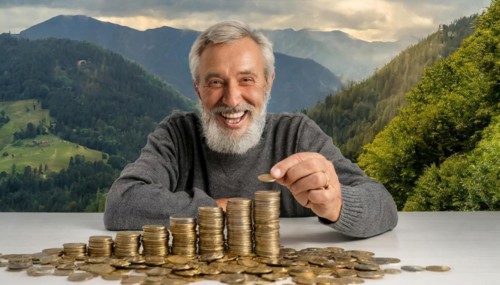 AI generated, A pensioner is happy about his nest egg savings