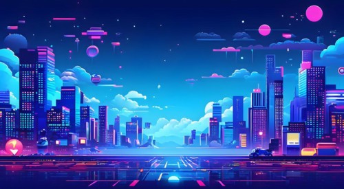 Website header blending retro pixel style elements and modern graphics pixelated icons, AI