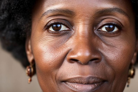 Portrait of middle-aged or elderly black african american woman with wrinkles. KI generiert,