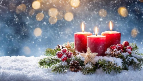 Ai generated, Advent wreath with burning candles, Christmas time, Christmas decoration, 3rd Advent,