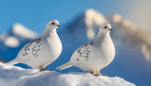 KI generated, A rock ptarmigan foraging in winter, white plumage, (Lagos muta), pheasants