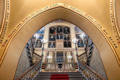 Riga. The Small Guild, also known as St John's Guild or Stube zu Soest. Staircase, Riga, Latvia,