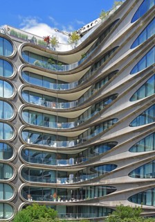 Facade of residential building 520 West 28th Street by architect Zaha Hadid, at High Line Park,