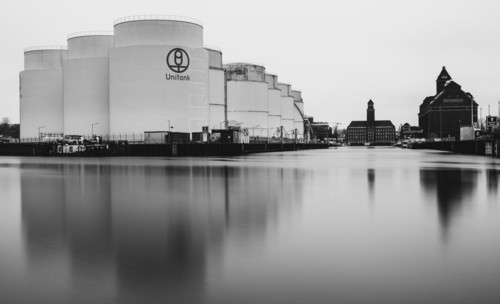 Long-term exposure, tank farm of the company Unitank at Westhafen, Berlin, Germany, Europe