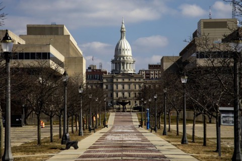 Lansing, Michigan, The Frank J. Kelley Captiol Walkway, leading to the Michigan state capitol