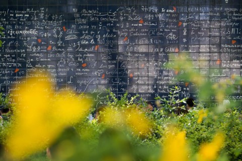 Wall of Love, Mur des Je t'Aime, Montmartre, Paris, Ile-de-France region, France, Europe