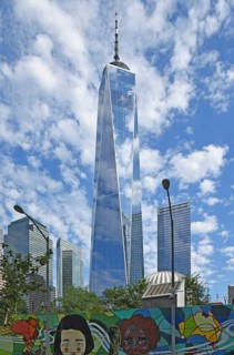 Graphite on construction site fence in front of One World Trade Centre or Freedom Tower, Ground