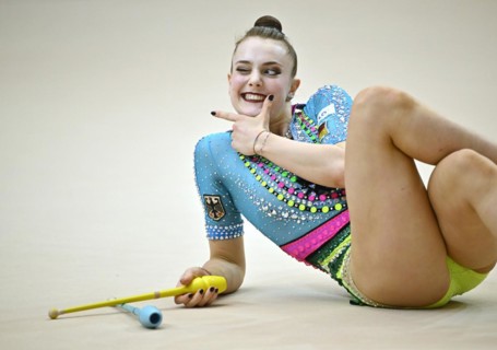 Margarita Kolosov (GER) Action, clubs, rhythmic gymnastics, RSG, Schmiden International 2024,