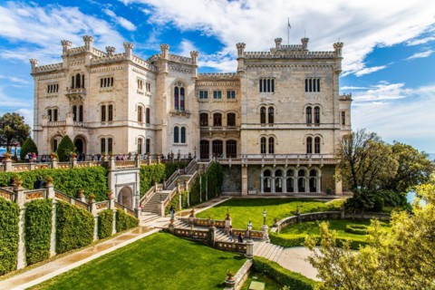 Miramare Castle in white limestone with a marvellous view of the Gulf of Trieste, 1870, residence