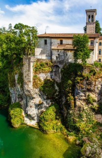 View from the 15th century Ponte del Diavolo leading over the Natisone river into the historic