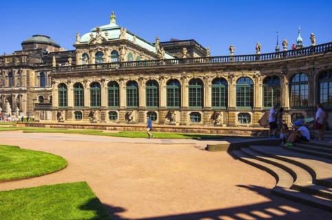 Picturesque scenery in the inner courtyard of the Dresden Zwinger, a jewel of Saxon Baroque,
