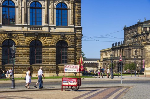 Ticket sales stand and stop for city tours on Sophienstrasse in front of the Dresden Zwinger, Inner